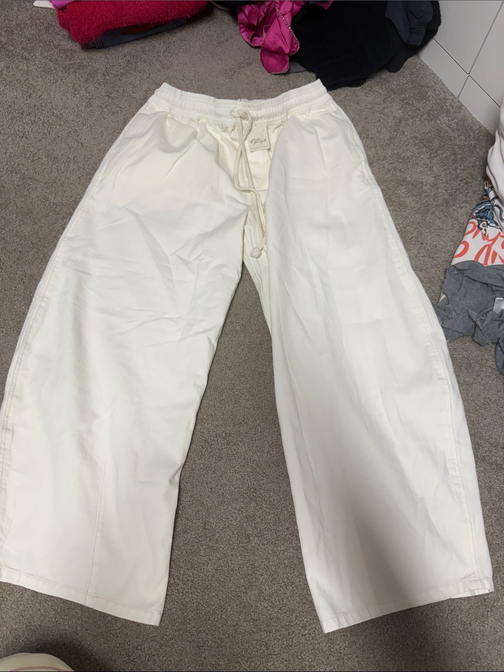 Free People Wide-Leg Drawstring Sweatpants in Off-White